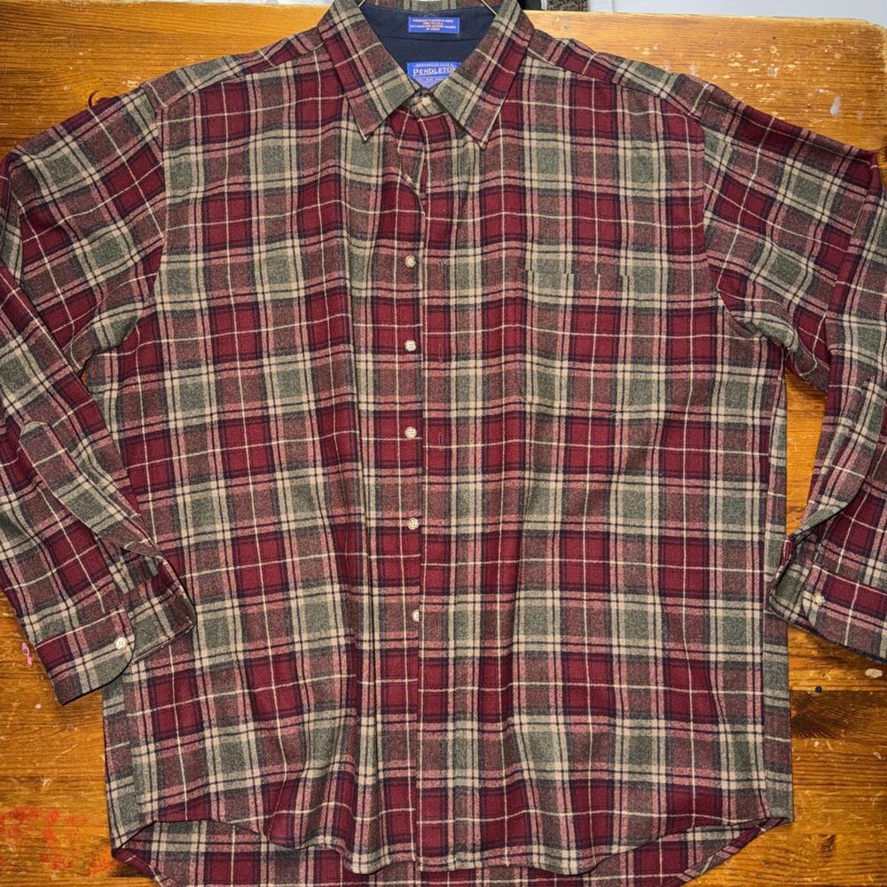 Pendleton Men's Flannel Shirt XL 100% Pure Virgin Wool Plaid Christmas